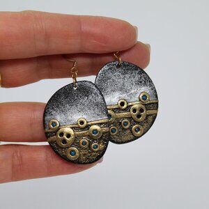 Handmade Black & Gold Boho Art Earrings | Polymer Clay